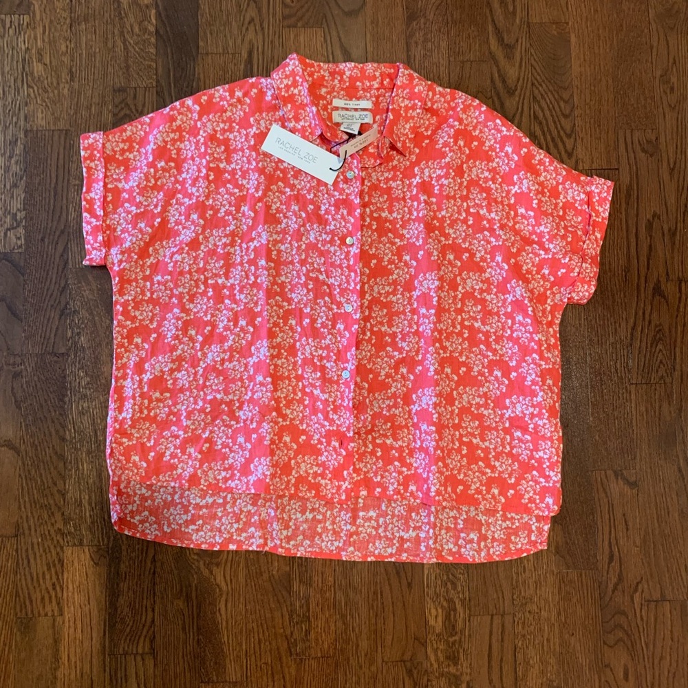 Summer Ready! Rachel Zoe Linen Boxy Button-Up Shirt Floral Print